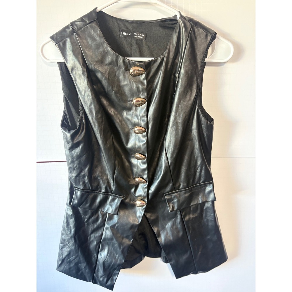 SHEIN Womens Black Faux Leather 2 Piece Vest and Mini Skirt Set Size Medium